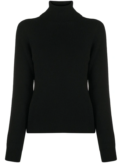 Saint Laurent Tonal Monogram Wool Turtleneck Sweater In Black