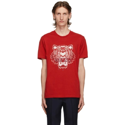 Kenzo Tiger Print Cotton T-shirt In Red