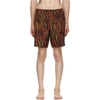 PALM ANGELS BROWN & BLACK TIGER SWIM SHORTS