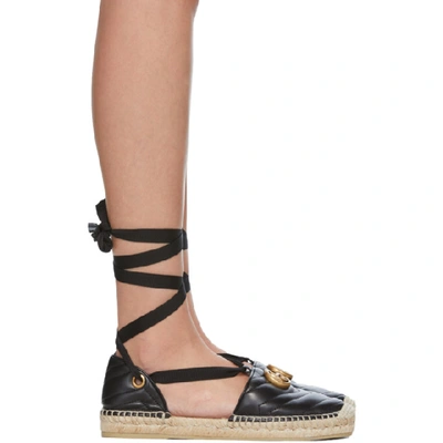 Gucci Gg Marmont Black Leather Espadrilles In Black/natural