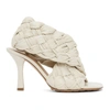 BOTTEGA VENETA OFF-WHITE INTRECCIATO BOARD HEELED SANDALS