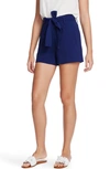 1.state Tie Waist Textured Crepe Shorts In Navy Sky