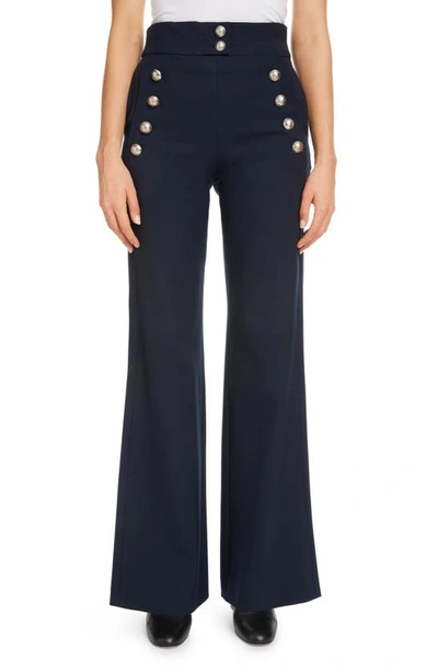 Chloé Flare Leg Stretch Wool Sailor Trousers In Blue