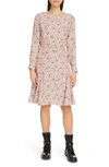 CHLOÉ BIRD PRINT LONG SLEEVE SILK CREPE MINIDRESS,C20ARO43336