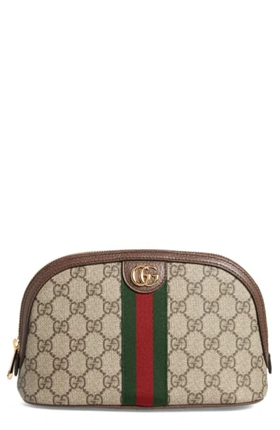 Gucci Large Ophidia Gg Supreme Canvas Cosmetics Case In Brown