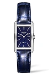Longines Dolcevita Leather Strap Watch, 23mm X 37mm In Blue/ Silver