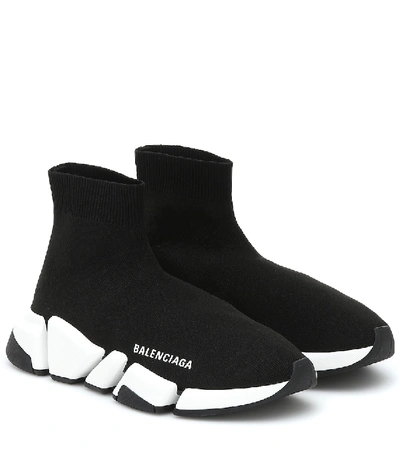 Balenciaga Speed 2.0 Logo-print Glittered Stretch-knit High-top Sneakers In Black