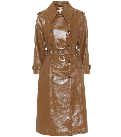 Alexa Chung Belted Double-breasted Crinkled Glossed-leather Trench Coat In Tan