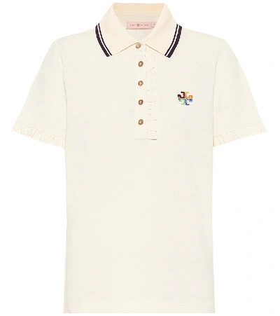 Tory Burch Ruffle Cotton Pique Polo Shirt In White