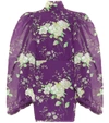 Attico Floral Silk Turtleneck Minidress In Purple