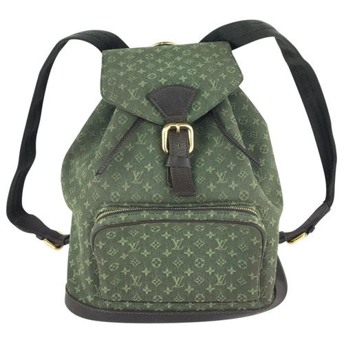 Pre-Owned Louis Vuitton Montsouris Green Cloth Backpack | ModeSens
