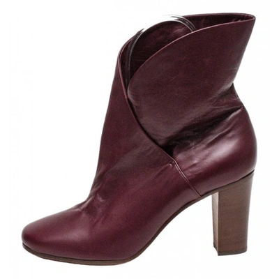 Pre-owned Celine Burgundy Leather Ankle Boots