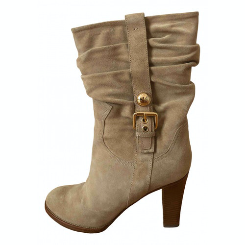 Pre-Owned Louis Vuitton Beige Suede Boots | ModeSens