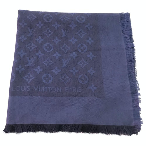Pre-Owned Louis Vuitton ChÂle Monogram Blue Wool Scarf | ModeSens