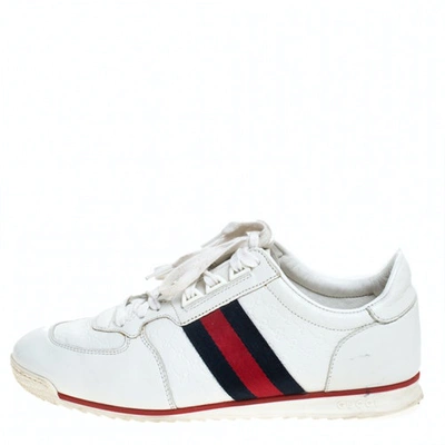 Pre-owned Gucci Web White Leather Trainers
