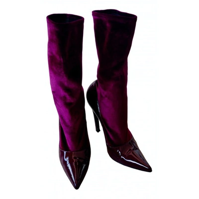 Pre-owned Balenciaga Burgundy Velvet Boots
