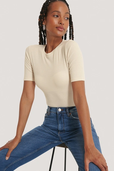 Na-kd Round Neck Ribbed Top Beige