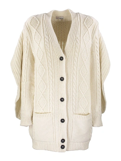 Red Valentino Ruffled Maxi Cardigan In Ivory Colour In White
