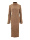 KENZO RIBBED WOOL DRESS IN CAMEL COLOR