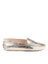 TOD'S CRACKLED LEATHER LOAFERS IN GOLDEN COLOR