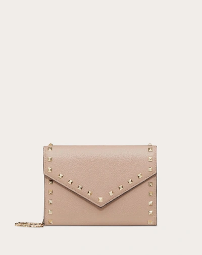 Valentino Garavani Rockstud Grainy Calfskin Wallet With Chain Strap In Poudre ModeSens