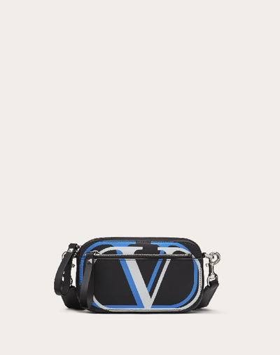 Valentino Garavani Uomo Small Vlogo Signature Leather Belt Bag In Schwarz/neon-azurblau