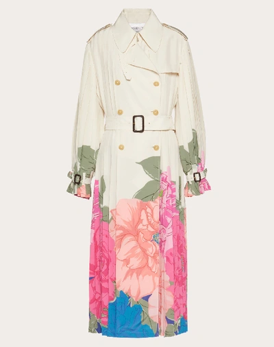 Valentino Bedruckter Trenchcoat Aus Crêpe De Chine Damen Elfenbein Seide 100% 40 In Multi