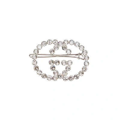 Gucci Gg Crystal-embellished Hair Clip In Silver