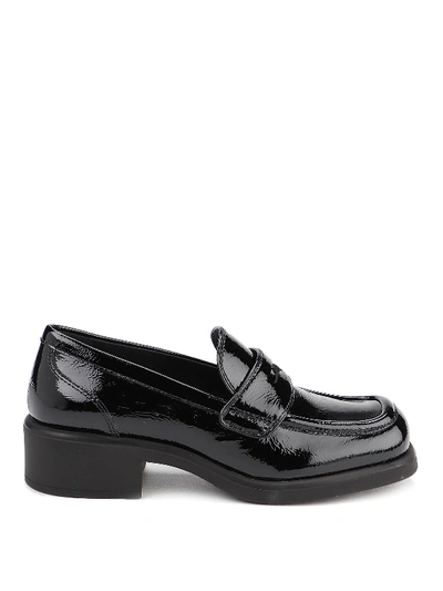 Miu Miu Patent Leather Loafers In Black