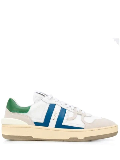 Lanvin 白色 And 蓝色 Clay 皮革运动鞋 In White,green,blue