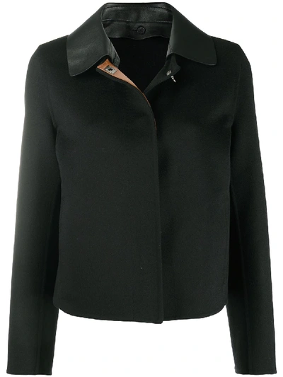 Ferragamo Gancini Leather Collar Jacket In Black