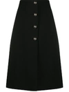 Prada Womens Black Drill Button-up Cotton Midi Skirt In Schwarz