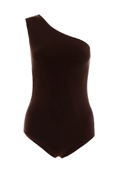 Bottega Veneta One-shoulder Cut-out Swimsuit In Brown