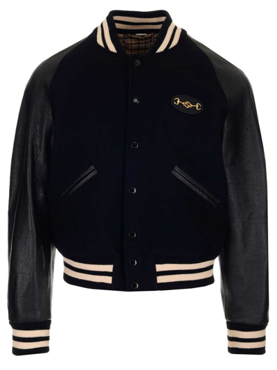 Gucci Interlocking G Horsebit Panelled Bomber Jacket In Black