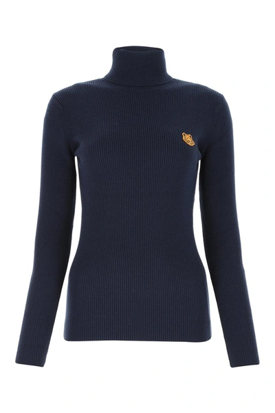 Kenzo Turtleneck Sweater With Tigher Patch In Blue