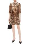 DOLCE & GABBANA LEOPARD-PRINT CHIFFON-PANELED EMBELLISHED SILK AND WOOL-BLEND MINI DRESS,3074457345623202129