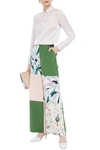 TORY BURCH PATCHWORK-EFFECT PRINTED SILK CREPE DE CHINE WIDE-LEG trousers,3074457345623232634