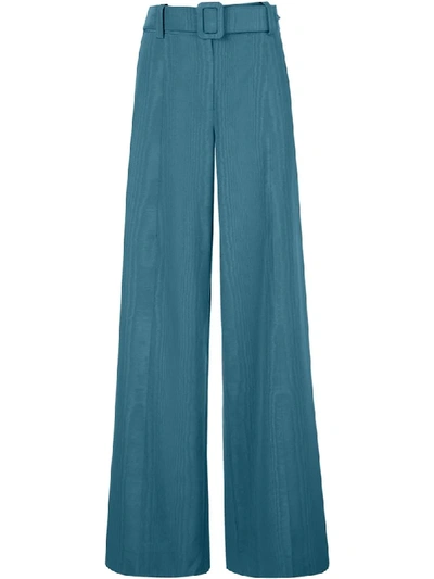 Oscar De La Renta Belted Wide Leg Trousers In Blue