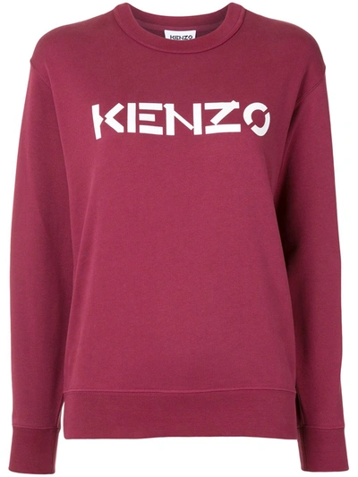 Kenzo Logo Print Crew Neck Sweatshirt In Burgundy