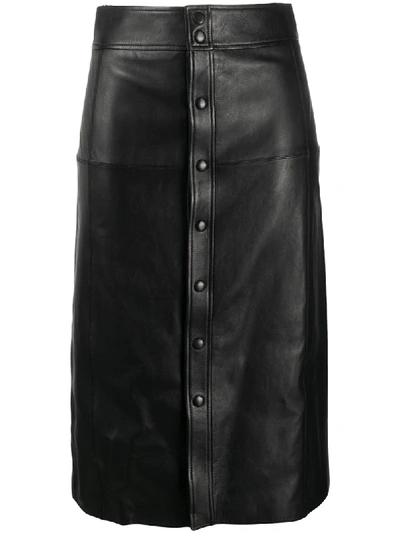 Saint Laurent Button-front A-line Leather Skirt In Black