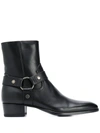 Saint Laurent Wyatt Harness Calf Leather Ankle Boots In Black