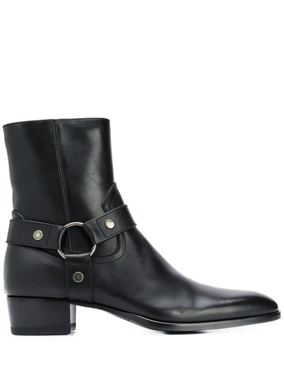 Saint Laurent Leather Ankle Boots In Black