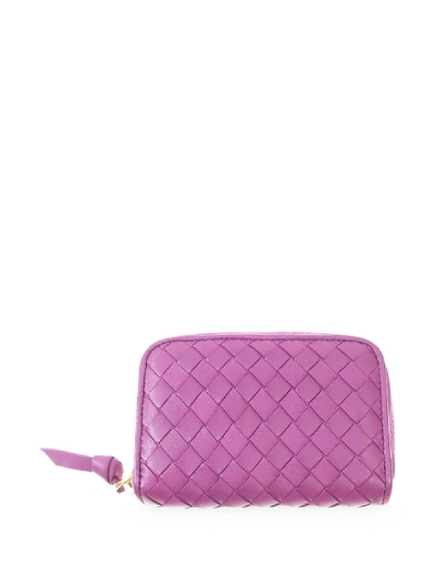 Pre-owned Bottega Veneta Intrecciato Weave Zip-around Wallet In Purple