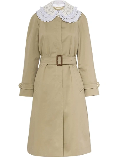 Miu Miu Embroidered-collar Trench Coat In Green