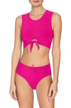 Robin Piccone Ava Longline Knot Front Bikini Top In Fuchsia