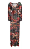 MOLLY GODDARD ROMA RUCHED FLORAL-PRINT TULLE MAXI DRESS,821164
