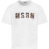MSGM WHITE T-SHIRT FOR GIRL WITH SEQUINED LOGO,11445759