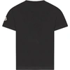 MONCLER BLACK T-SHIRT FOR BOY WITH WHITE LOGO,11445674