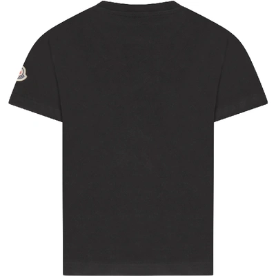 Moncler Kids' Black T-shirt For Boy With White Logo
