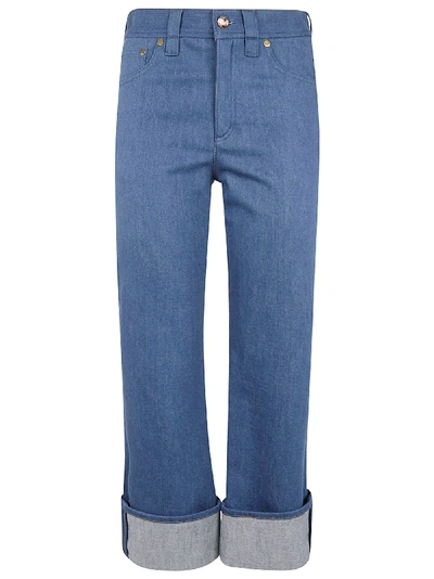 Chloé Folded Cuff Fitted Jeans In Stormy Blue